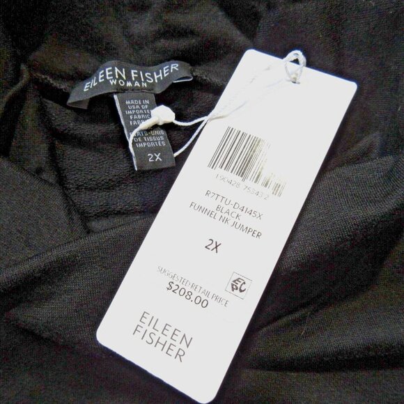 NWT Eileen Fisher Funnel Neck Jumper in Black Tencel Stretch Terry Dress 2X - Picture 6 of 7